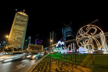 Eid in Dubai decorations at Trade Centre roundabout on Sheikh Zayed Road in Dubai, October 21, 2012. Photo by Ahmad Ardity